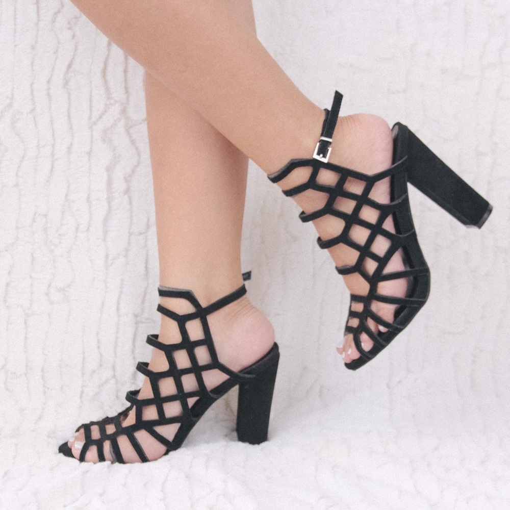 Wild Diva Black Caged Block Heels